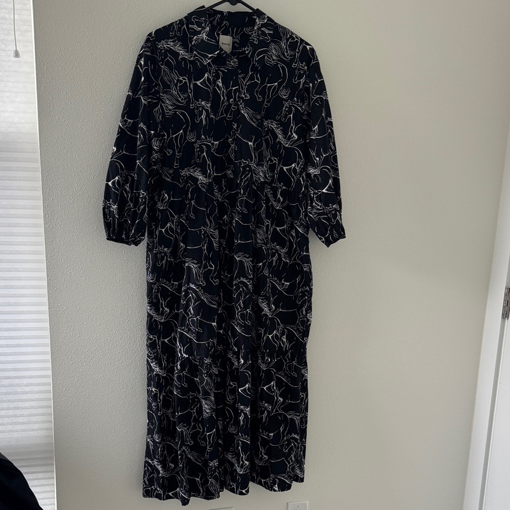 Maeve Black and White Midi Shirt Dress